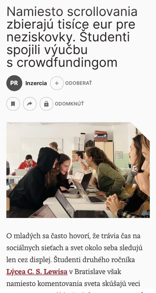 Článok o študentoch Lýcea, crowdfunding a projektová výučba (LinkedIn)